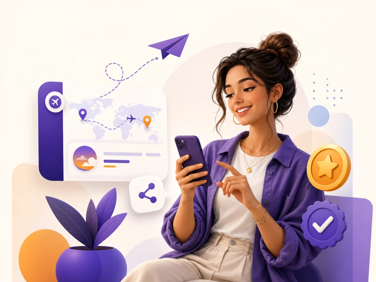 Traveler sharing a flight service referral link from a mobile phone